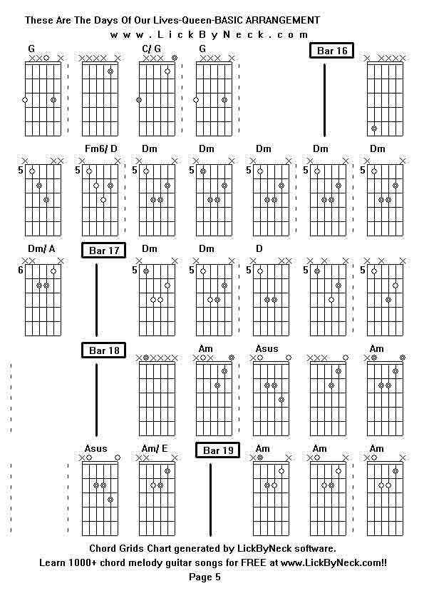 Chord Grids Chart of chord melody fingerstyle guitar song-These Are The Days Of Our Lives-Queen-BASIC ARRANGEMENT,generated by LickByNeck software.